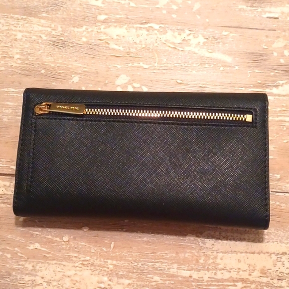 NWT Michael Kors black saffiano leather large jet set bifold travel wallet $278 - Picture 6 of 7